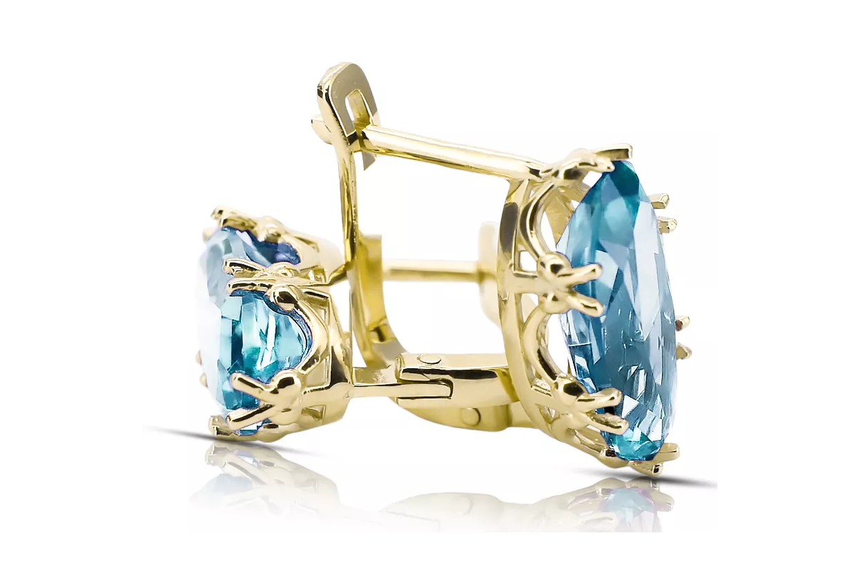 Kolczyki z żółtego 8k złota 333 z Akwamarynem vec021x-aq Sowiecki Styl Vintage Art Deco